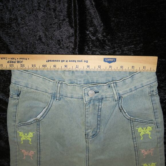 Vintage Embroidered Butterfly Oversized Baggy Jeans Womens Stonewash Whisker GUC - Picture 2 of 11